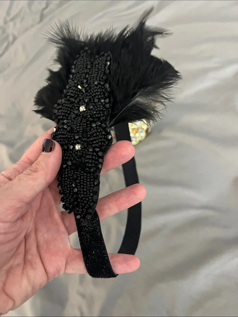 1920s inspired Headbands - Embellished Black Feather Headband & Gold Headband